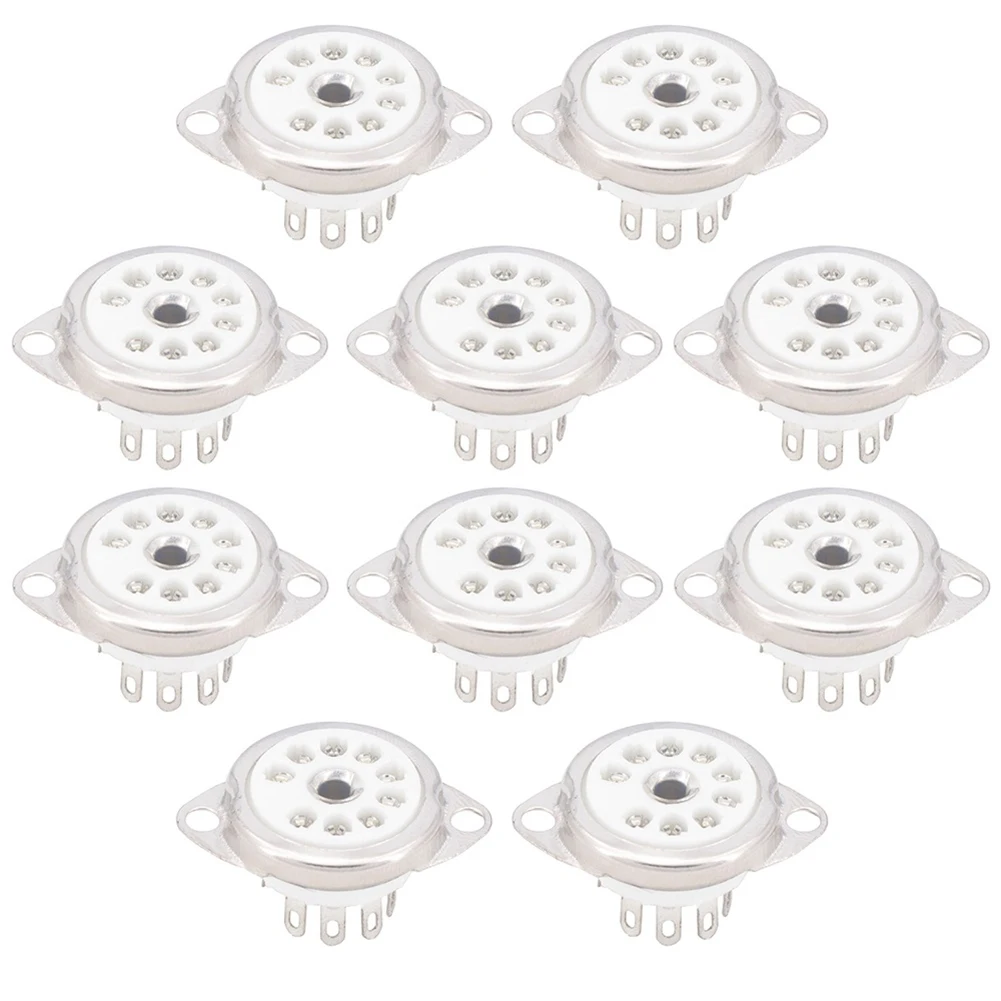 10PCS Ceramic B9A Silver-Plated 9Pin Vacuum Tube Socket Panel Chassis Mount for ECC81 ECC82 ECC83 EL84 6922 Vacuum Tube