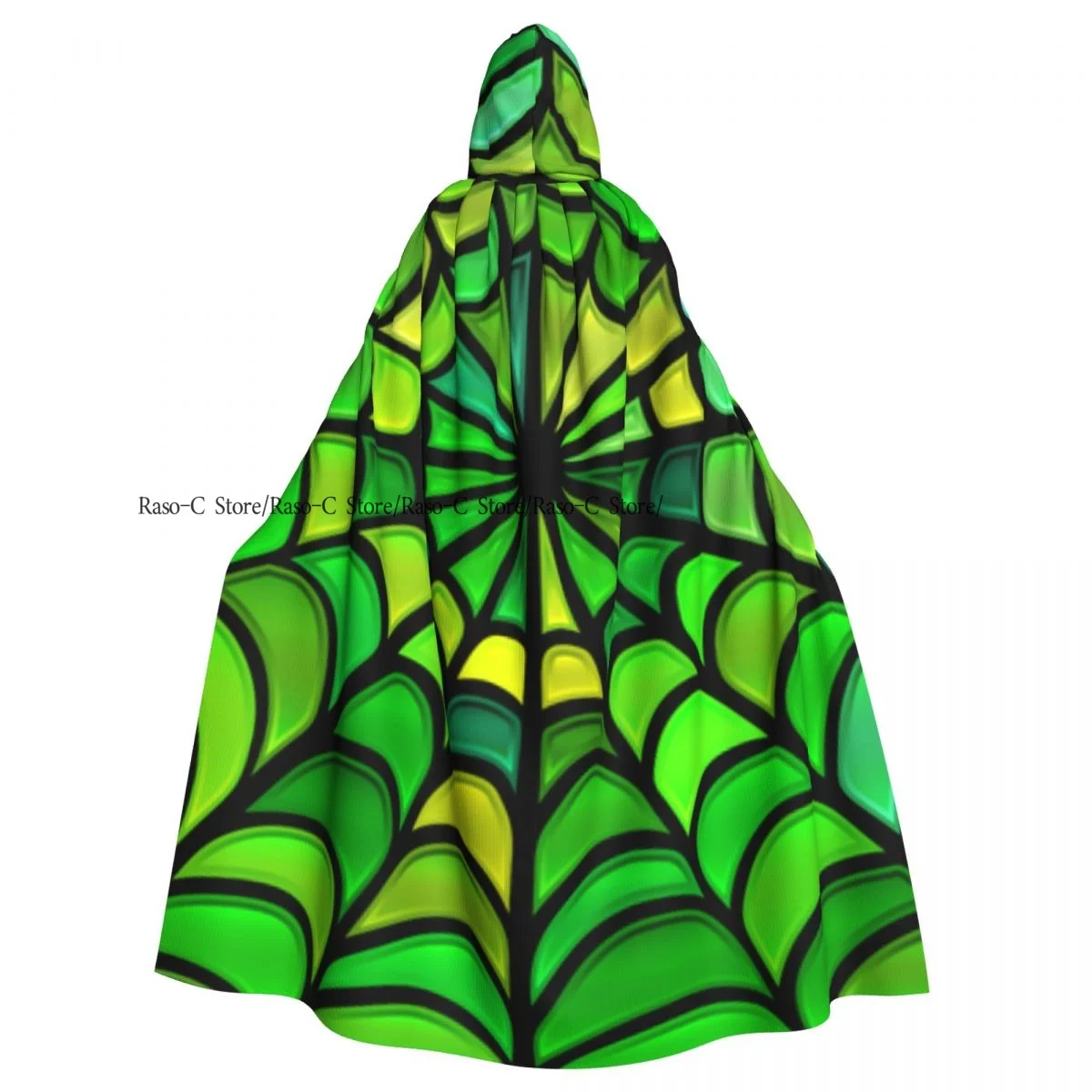 Unisex Witch Party Reversible Hooded Adult Vampires Cape Cloak Stained Glass Mosaic Spider Web