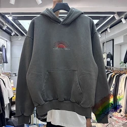 Sun Embroidery Hoodie Men Women Top Quality Oversize Washed Pullover