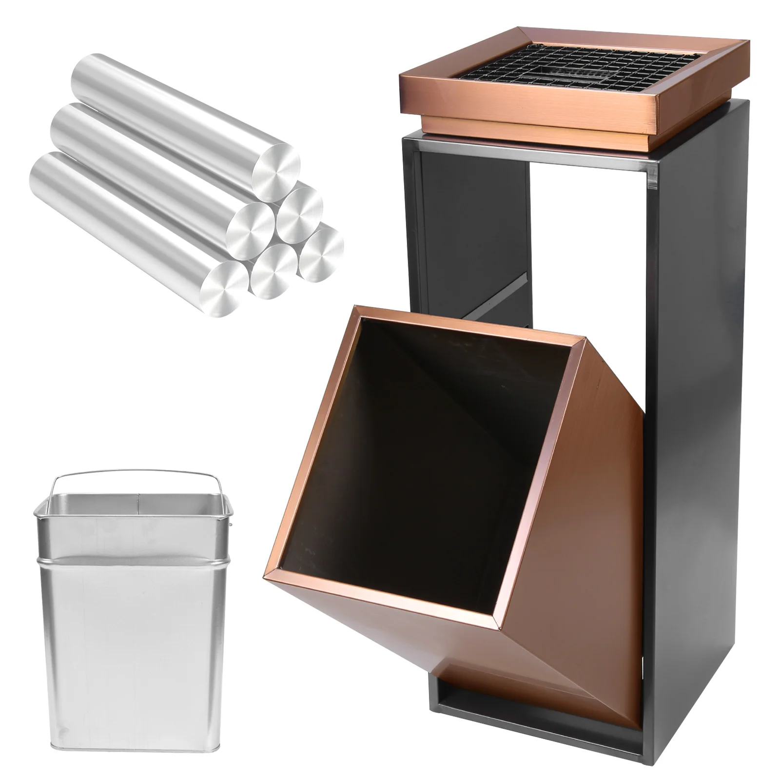 

Commercial Outdoor Trash Can with Ashtray/Lid with Removable Inner Bucket 29.53x11.02x11.02in for Parks Public Spaces