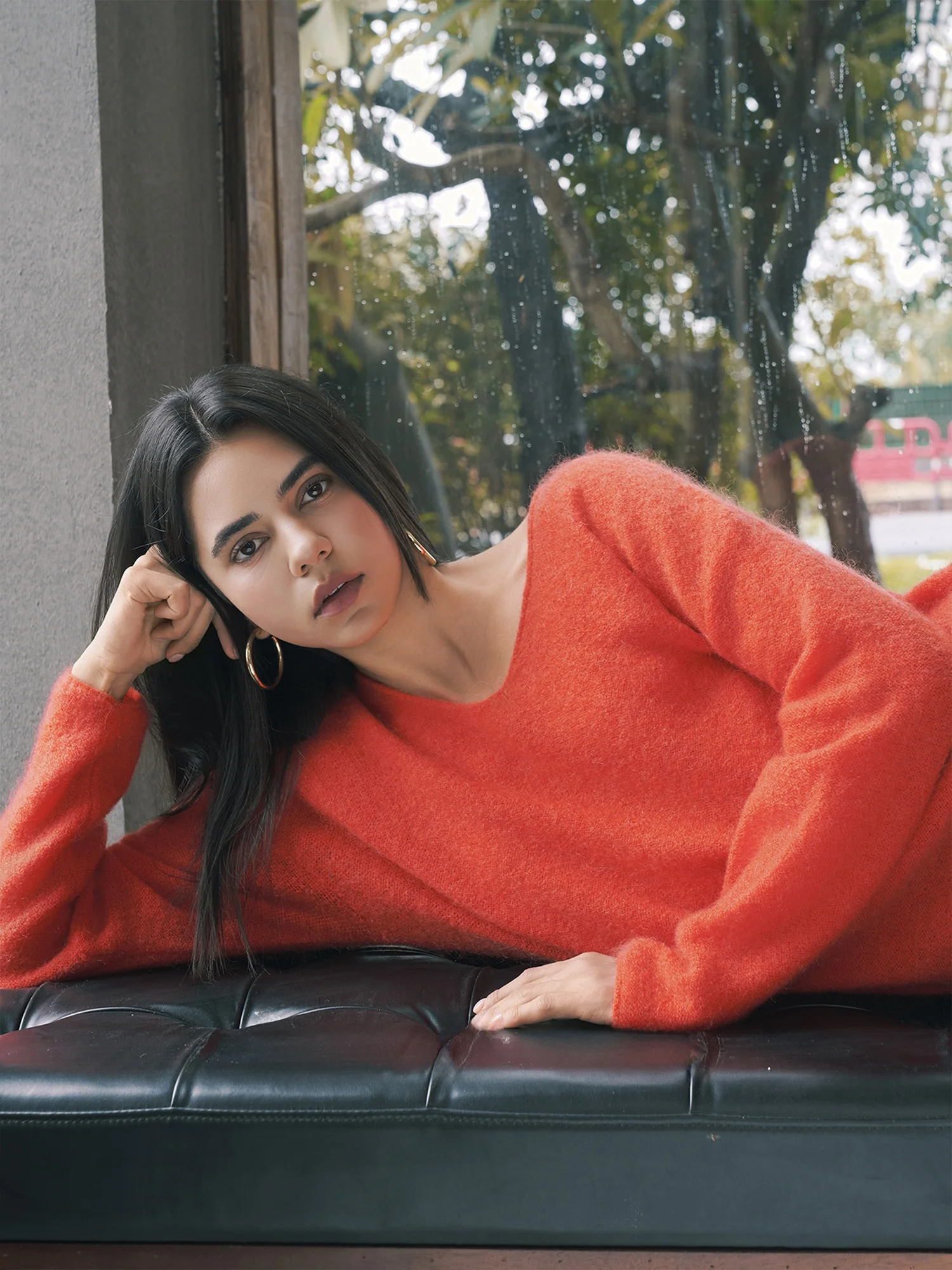 Inner Ode Lazy Heavyweight Wool And Mohair Blend Fce V-Ne Oversized Knitwear Long Sve Women's Winter Faion