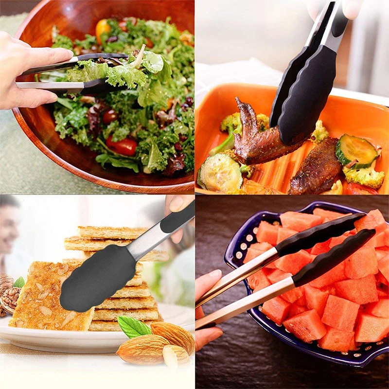 7in/9in Silicone Kitchen BBQ Tongs Stainless Steel Locking Cooking Tongs with Silicone Tips Non-Slip Food Tongs for Cooking