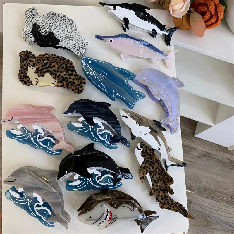 

New Design Marine Animals Seals Hair Clips Cartoon White Sharks Sardines Sea Lions Hair Claw Cute Whales Hairpin Accessories