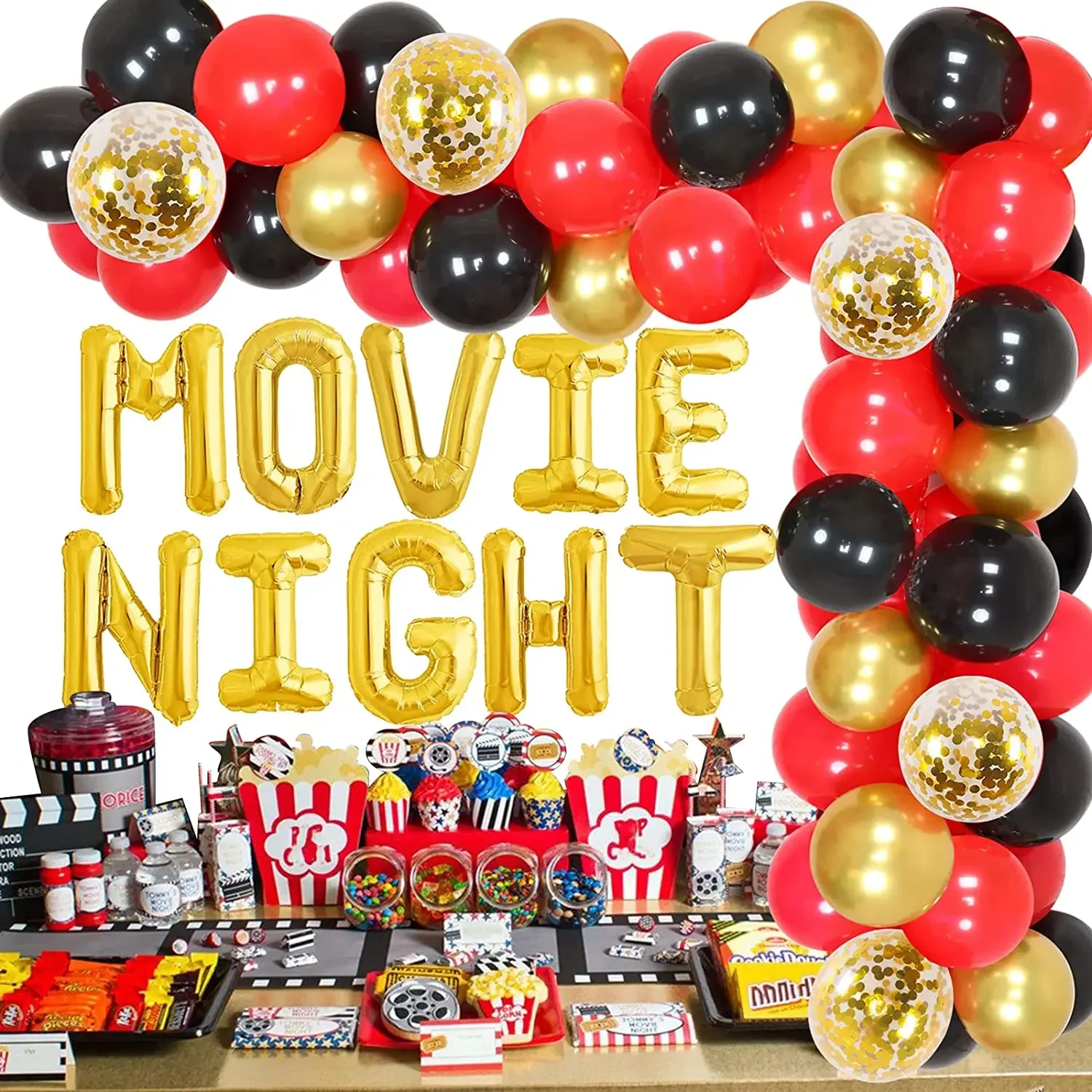 Kreatwow 80 Pack Movie Night Balloon Garland Arch Kit for Hollywood Themed Event Movie Theatre Time Birthday Party Decorations