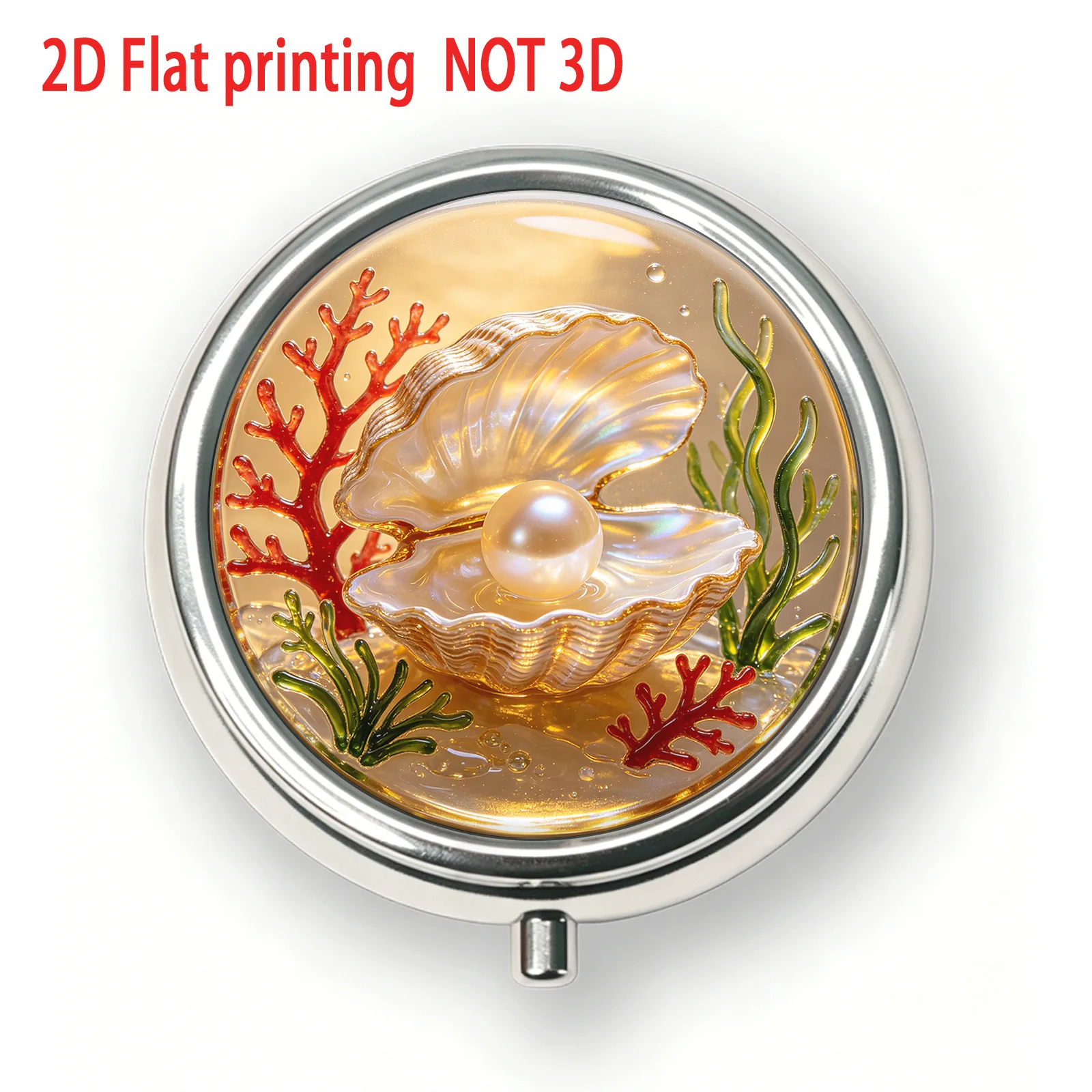Single-piece, flat, round three-compartment box, pearl circular pattern design, vitamin storage box, full of charm, can be used as niche accessories or birthday gifts, made of metal