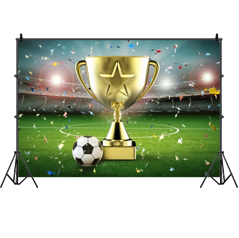 Soccer Birthday Party Backdrop Football Field Championship Trophy Custom Photo Background Kids Cake Table Decorations Banner
