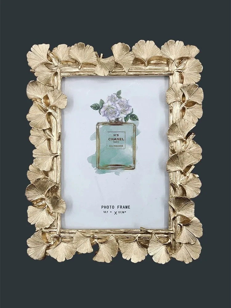 Creativity Photo Frame Relief Golden Ginkgo Biloba Resin Plant Storage Display Modern Home Decoration Picture Frames