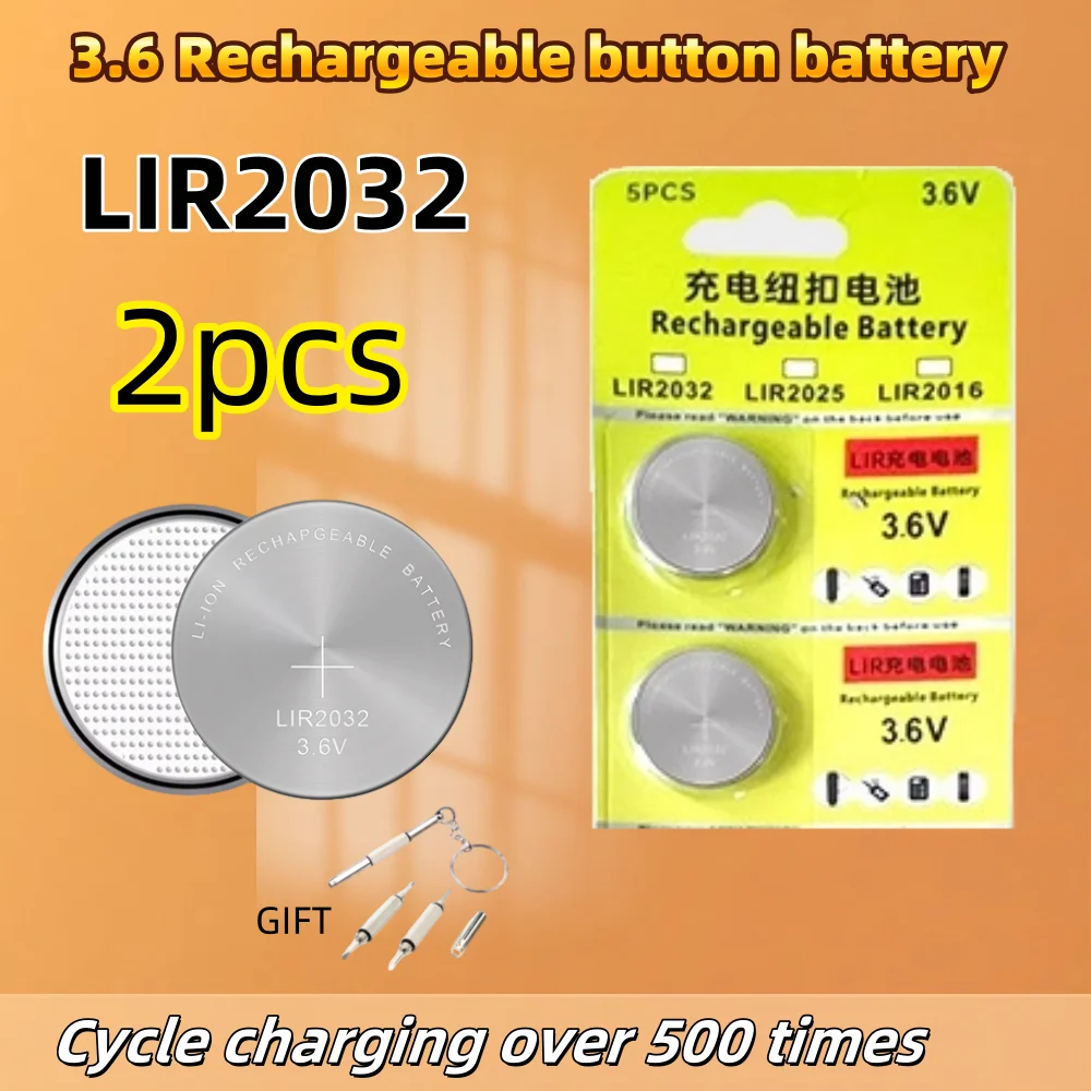 2-50PCS LIR2032 Conveniently Rechargeable Battery 2032 Lithium Charging Can Replace 3.6V 40mAh CR2032 for Watches Coin Battery