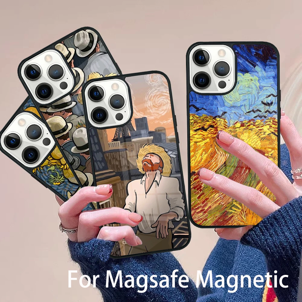 

Funny Van Gogh Phone Case Magesafe Magnetic Wireless Charge Cover For IPhone 16 11 12 13 14 15 Pro Max Plus Mini