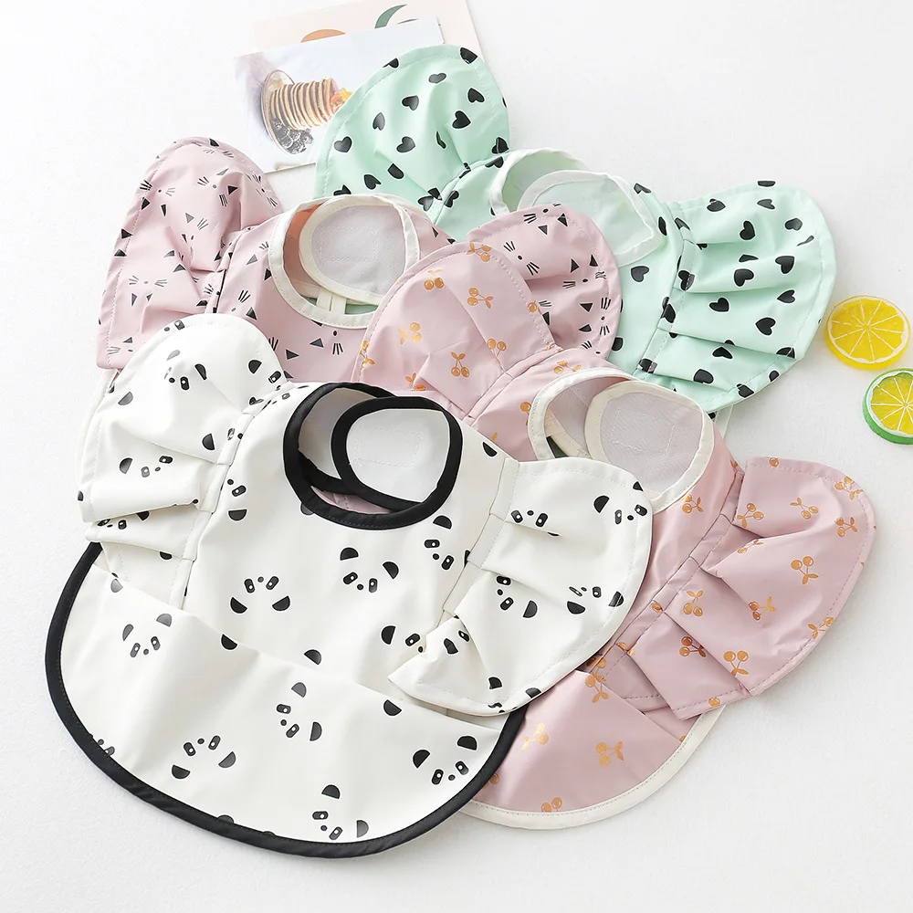 Baby Feed Bibs Waterproof INS Nordic Style Angel Pocket Burp Girl Boy Infant Meals Bib Easy Clean Cute Panda Bibs Soft PU