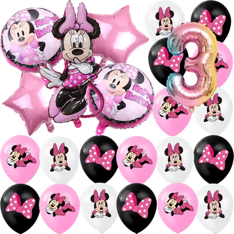 Decoração de festa de minnie mouse, talheres descartáveis, copo de minnie, balão para meninas, banho de bebê, suprimentos de festa de aniversário