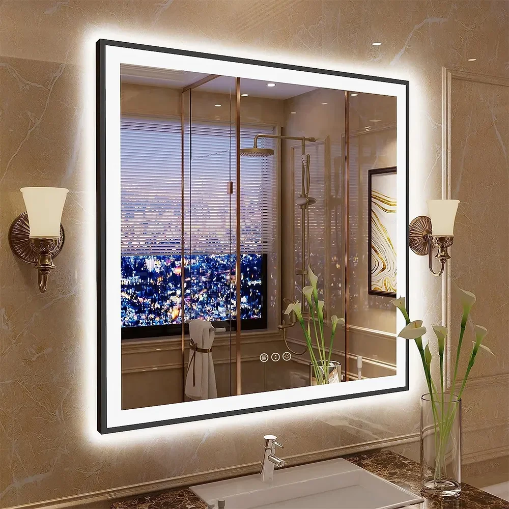 Customizable Modern Factory Outlet LED Standing Mirror Bathroom Touch Sensor Switch Illuminated Glass Material Framed Frameless