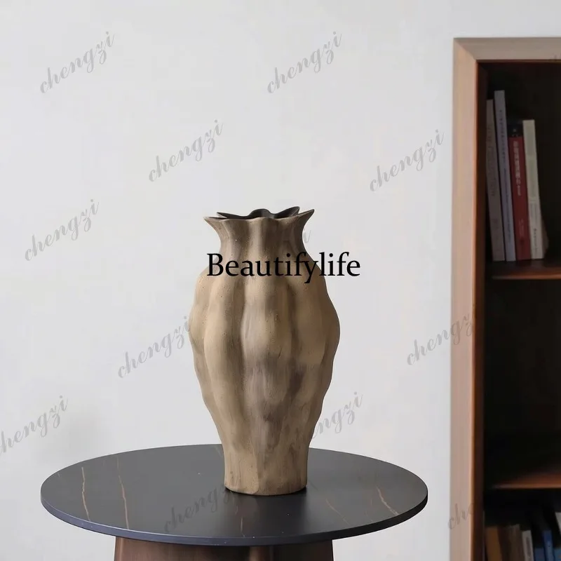 Handmade original soil ceramic vase wabi sand wind flower device Japanese-style model room homestay flower device ornament