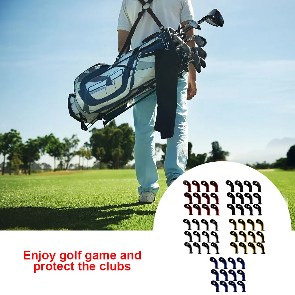 

High Quality 12Pcs Rubber Neoprene Golf Head Cover Golf Club Iron Putter Protect Set Number Printed with Zipper Long Neck