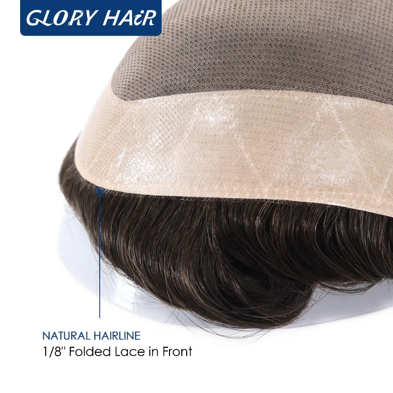 DMC 5 "الرجال الشعرية الاصطناعية نظام الشعر البشري الهندي 130% الكثافة عالية الجودة دائم غرامة خصلات شعر أحادية شعر مستعار رجل