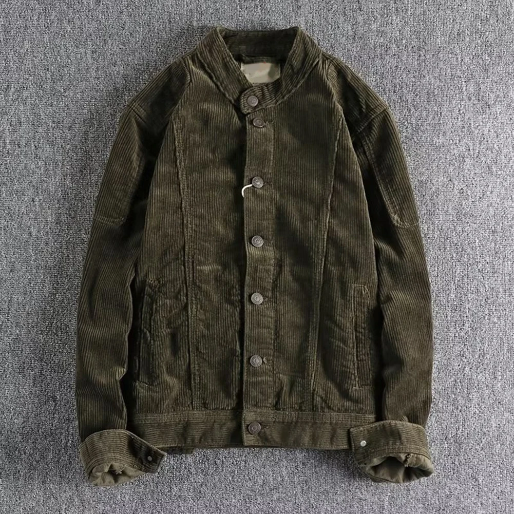 Baggy Streetwear Corduroy Shirt Voor Mannen Knoop Down Opstaande Kraag Casual Retro Relaxed Fit Meerdere Kleuren Beschikbaar