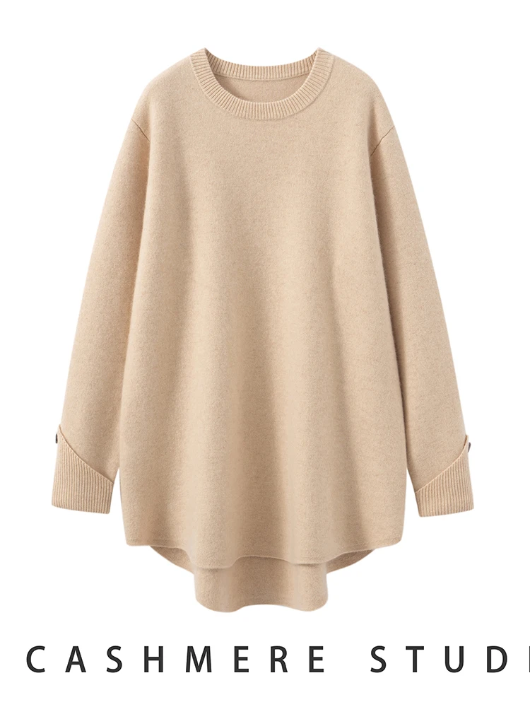 

TLOML Women's 100% Cashmere Sweater Thick Suit O-neck Pullover Wide Leg Pants Sweater Autumn Winter Soft Warm Comfy Casual Suit