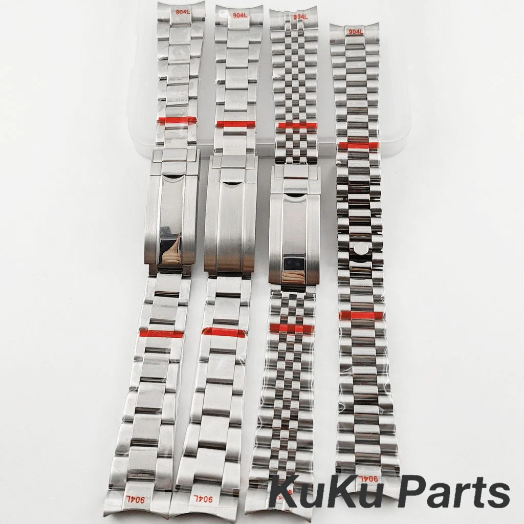 20MM Width Silver Jubilee Presidential Bracelet 904L Stainless Steel Glide Lock Clasp Wristband for Sub Log NH34 NH35 Watch Case image 2