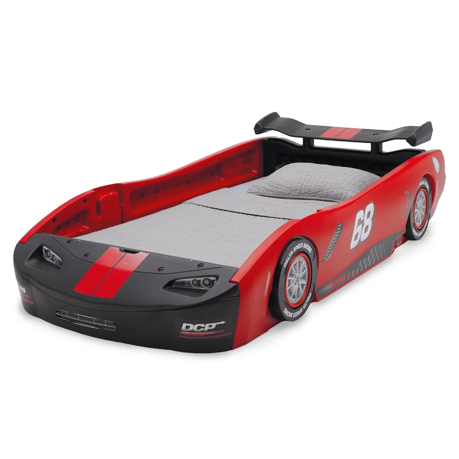 Cama doble con coche de carreras Turbo para niños, color rojo