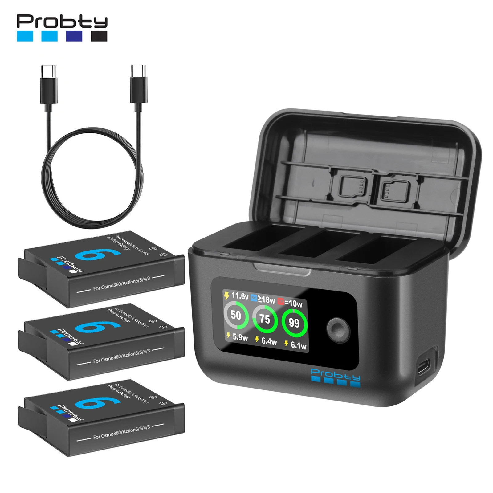 2200mAh Battery For DJI Osmo Action 6/5 Pro/4/3/ Osmo 360  3-Channel Charger Box for DJI 3/4/5Pro/Action 6