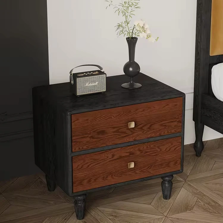 

Nordic Style Hotel Bedroom Furniture Bed Side Corner Table Storage Cabinets Small Black Nightstand