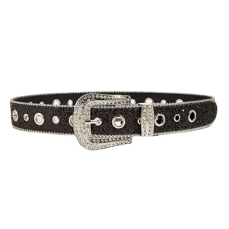 Goth pasy Rhinestone kobiety PU skórzany pasek Bling diamentowe paski kryształowe Western Cowboy Y2K dziewczęcy pasek do dżinsów