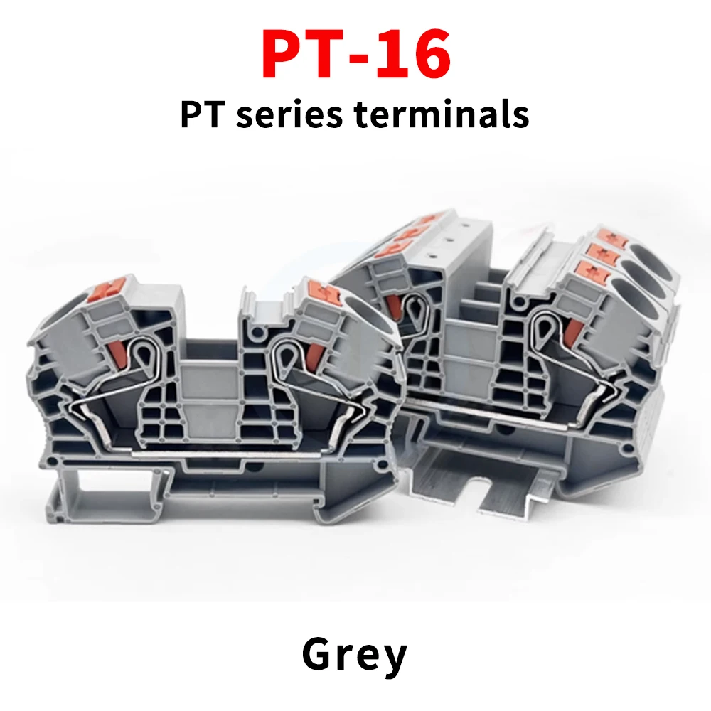 (10 pcs) PT16 Spring-loaded Direct-insertion 16mm² Tool-free Rail-mount Combination Plug-in Terminal Block PT-16