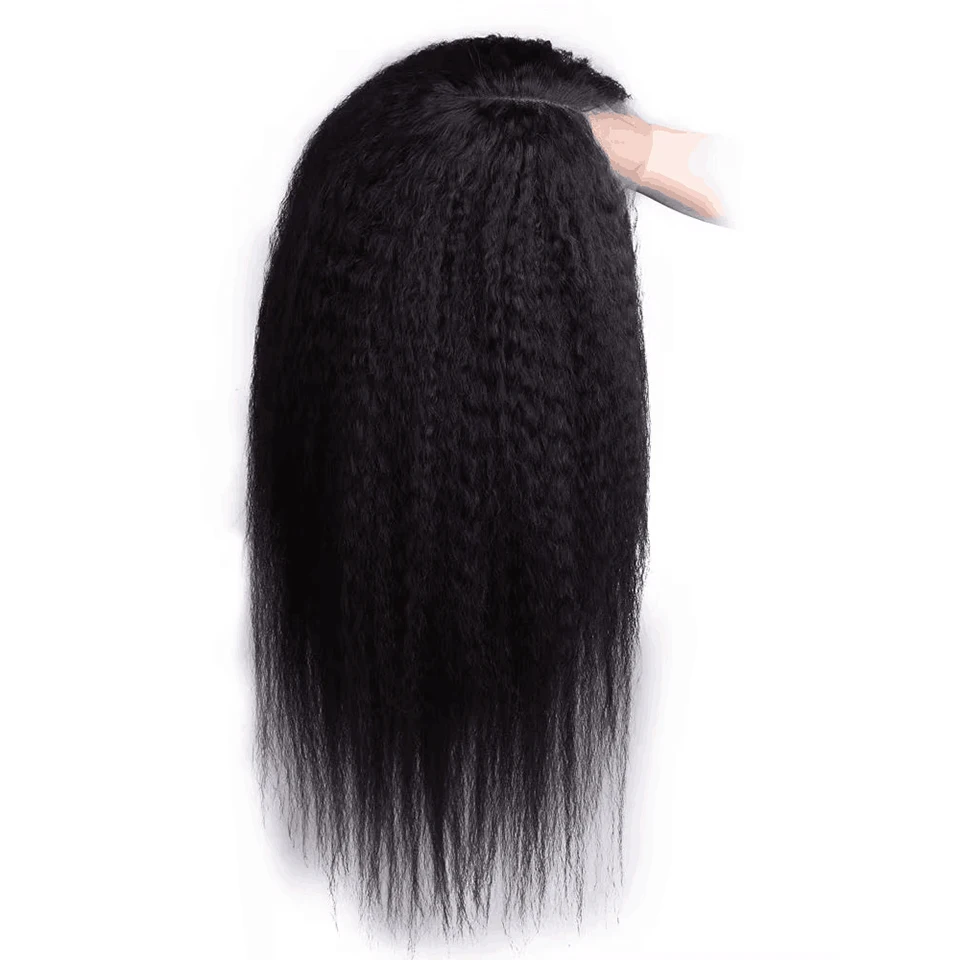 

13x4 Kinky Straight Lace Front Wigs Transparent Lace Yaki Straight Human Hair Wigs For Women Pre Plucked Natural Color 180%D