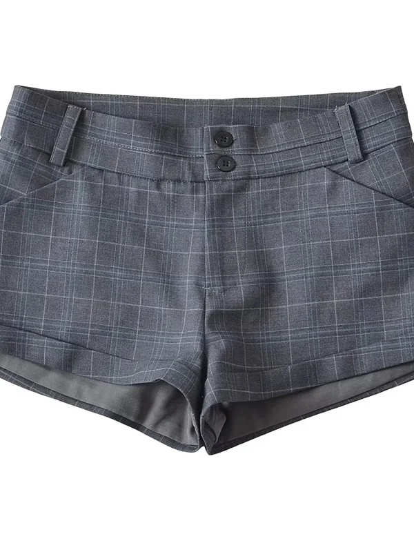 アメリカンレトロチェック柄スーツショーツ女性夏の新しいカジュアル痩身多用途カフスAラインホットパンツ通勤スタイルボタンウエスト