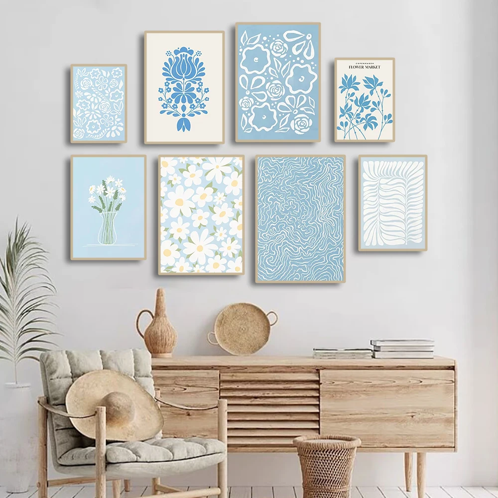 Blue Flower Market Minimalism Wall Art Canvas Painting Nordic Posters And Prints Abstract Wall Pictures For Living Room Decor
