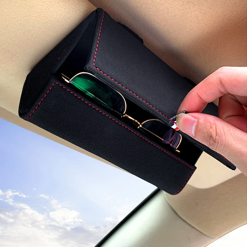 Porte-lunettes de voiture universel, étui à lunettes de soleil en cuir suédé, boîte à lunettes, pare-soleil, cintre pour lunettes Microsoft