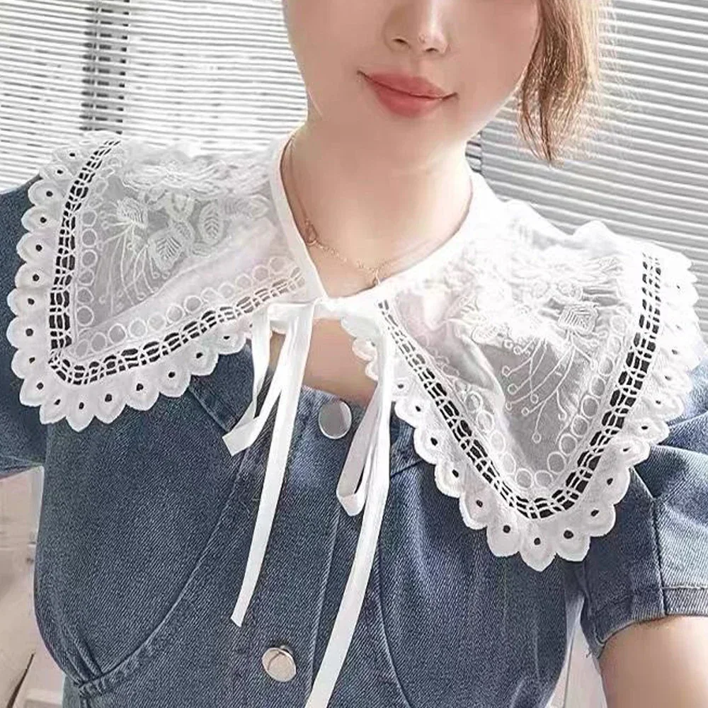 

Chiffon Doll Collar Female Detachable Shirt False Collar Tops Accessories Floral Embroidered Fake Collar Women A RAN A YUE