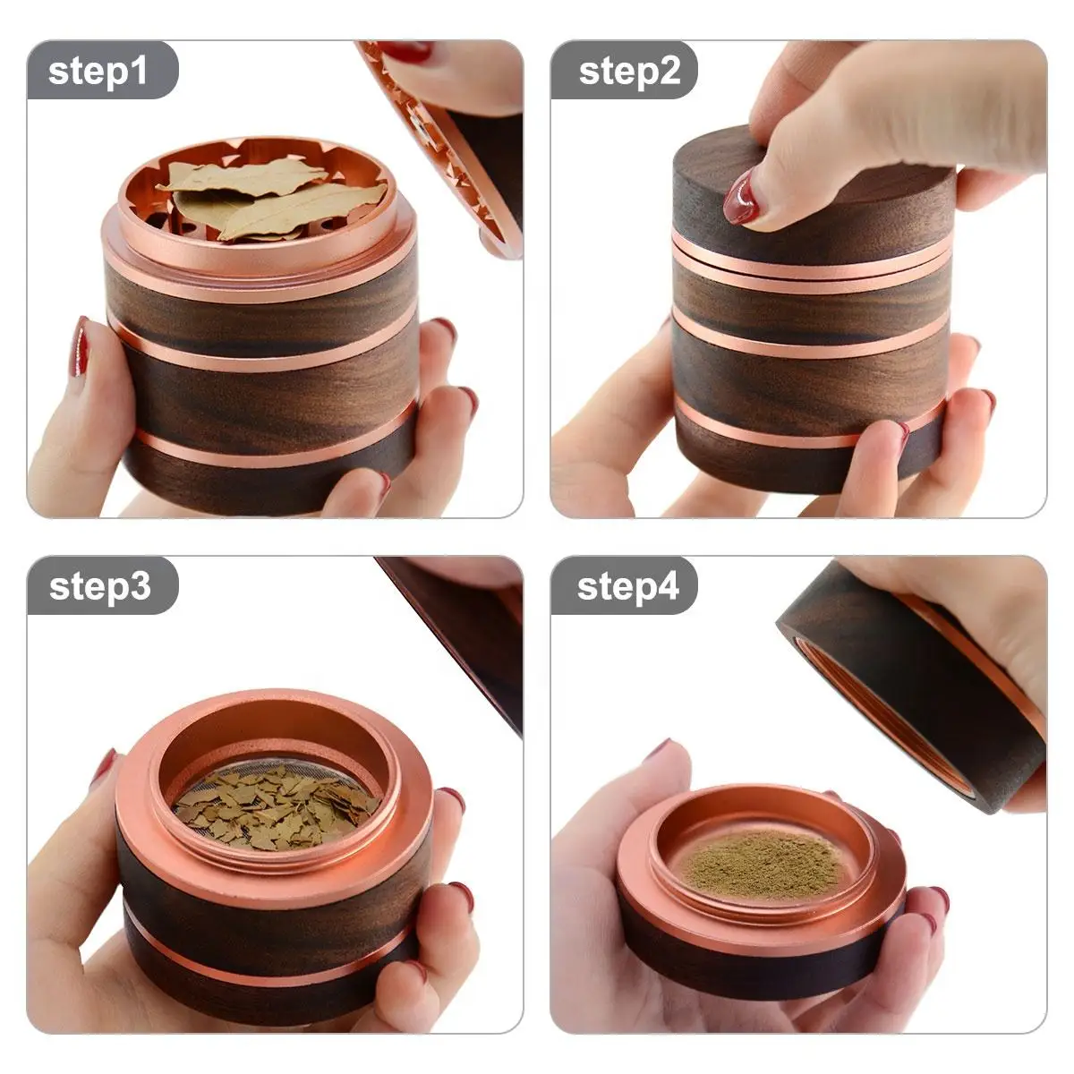 63mm Wooden 4 layer High-grade and aluminium alloy herb grinder  smoke herb grinders spice mill cigarette accessorie