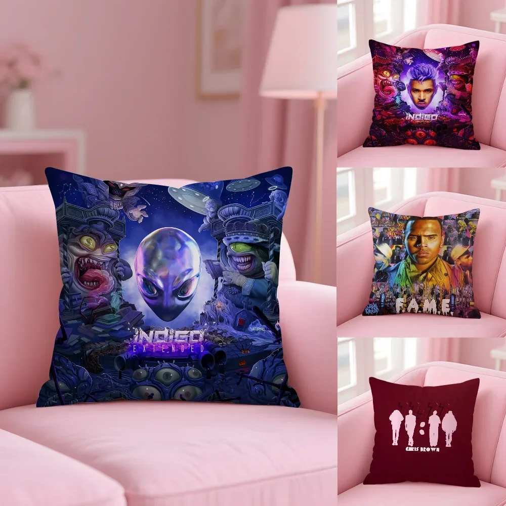 Hot New Chris Brown Rapper Pillow Case Anti-dustmite Pillowcase Invisible Zipper Silky Short Plush Sofa Cushion Cover