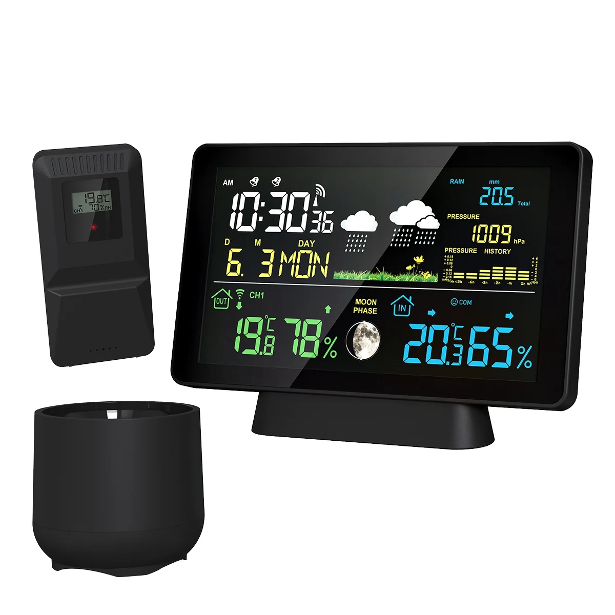 

ABNP 7,5-дюймовый цветной ЖК-дисплей, беспроводная станция прогноза погоды, цифровой термометр, гигрометр, трендовый барометр, фаза Луны, вилка европейского стандарта