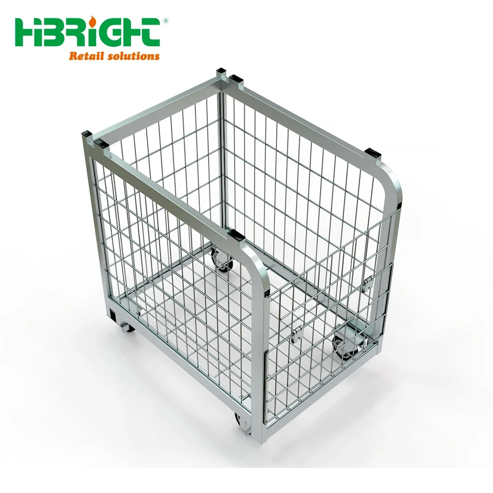 Portable Storage Cage Foldable Logistics Roll Container Warehouse Security Stackable Nestable Wire Mesh Roll Cage