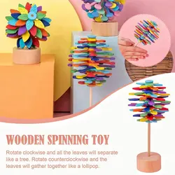 Wooden Rotating Lollipop Adult Creative Decompression Toy Kid Spin Magic Wand Educational Toy Office Anxiety Stress Relief Decor