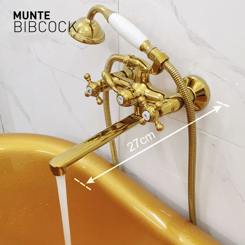 

Luxury Brass Gold European Classical Wall-mounted Bathtub faucet Hot Cold water Bathroom Shower faucet Bathtub Tap 270mm Spout