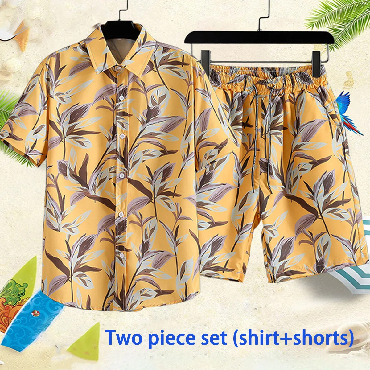 Men's Shirt Casual Shorts White T-shirt Set Surfing Vacation Casual Beach Pants Printed Pattern Short Sleeved Top