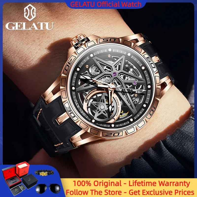 

GELATU 6009 Men Watch Hollow out Dial Waterproof Night Light Brand Sports Watch Luxury Original Men Automatic Mechanical Watch