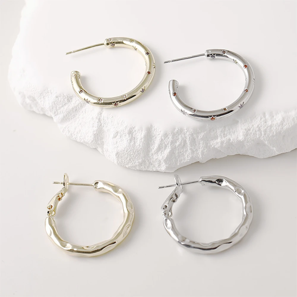2 Pieces Copper Plating with 14k Gold Concave Convex Star Shaped Earrings DIY Jewelry Making Semi-finished Product Accessory