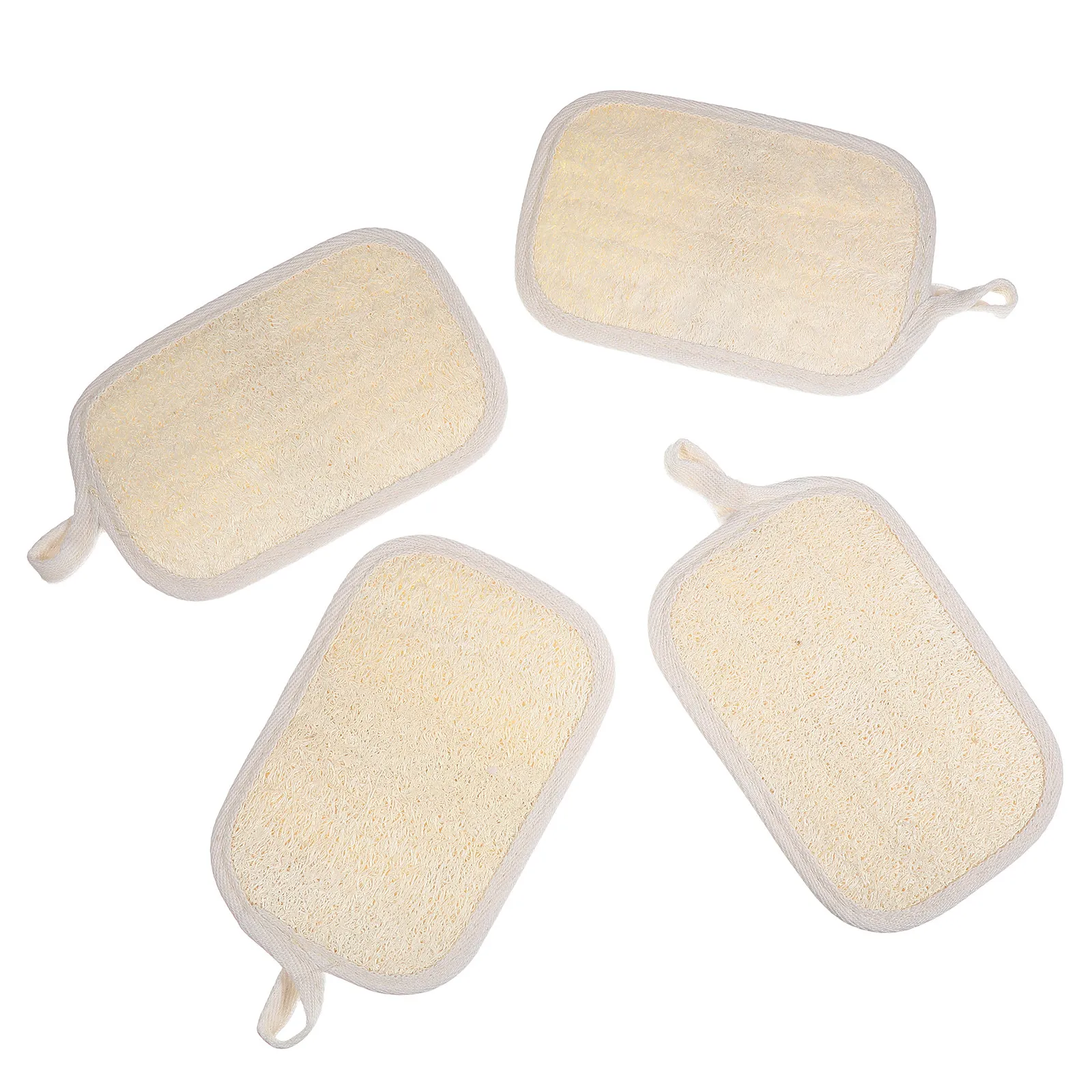 

4Pcs Japanese Style Loofah Scrubber Pads Gentle Exfoliating Bath Sponge for Sensitive Skin Handheld Rectangular Design with