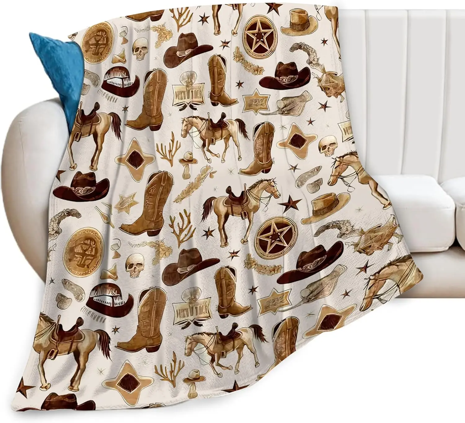 Western Blanket Soft Cozy Southwestern Flannel Throw Blanket Cowboy Decor Warm Lightweight Fleece Plush Bedding Stuff Blanket