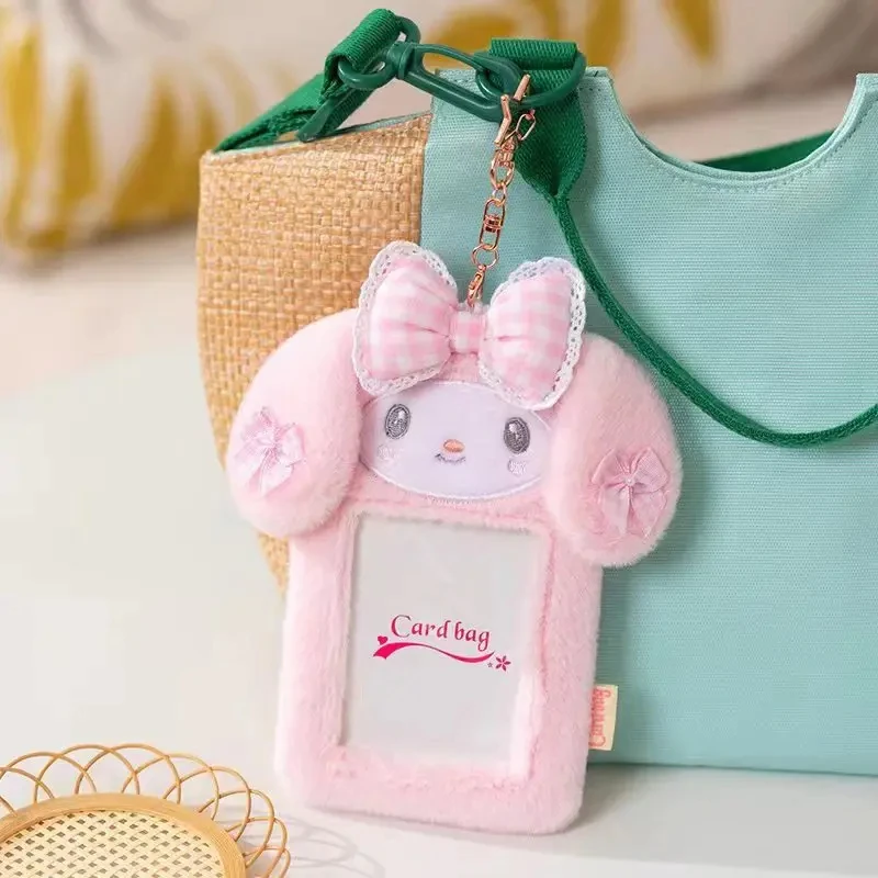 Anime Sanrio Hello Kitty peluche Card Cover Cute My Melody Kuromi Cinnamoroll Id Holder portachiavi Bus Card studente Campus Card