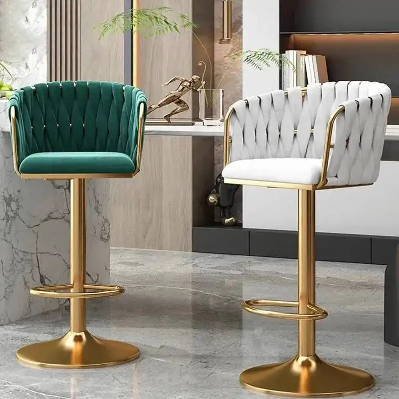 

Chairs Simple Adjustable Bar Lounge Modern Back Design Swivel Nordic Chair Gold Leather Comfortable Barkrukken Home Furniture