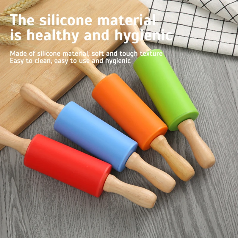 Non-Stick Silicone Rolling Pin Wooden Handle Pastry Dough Flour Roller Kitchen Cooking Baking Tool For Pasta Cookie Dough