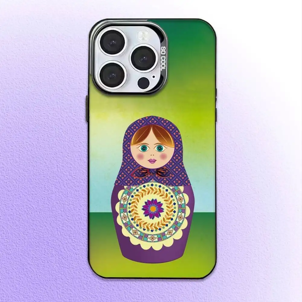 Funda de teléfono Matryoshka de arte ruso para iPhone17,16,15,14,13,12,11 Plus, cubierta interior chapada en plata de color profesional Max