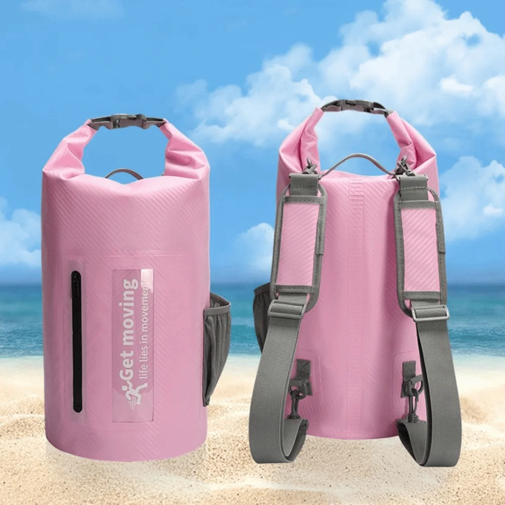 

20L Waterproof Dry Bag with Shoulder Straps Large-Capacity Swimming Bucket Bag Lightweight Foldable Beach Backpack Water Sports
