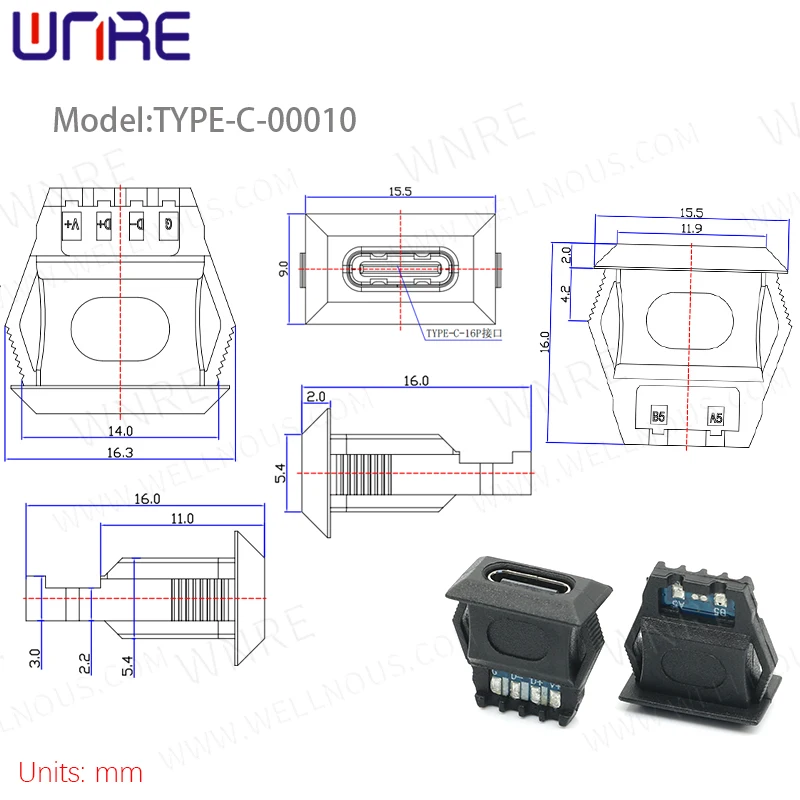 TYPE-C-00010 Connector Waterproof Buckle Inclined Charging Micro Socket Interface USB Interface Female