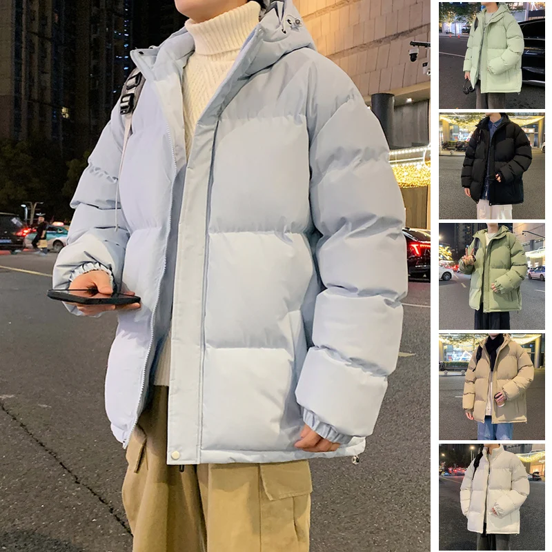 Męski płaszcz zimowy z kapturem z bawełny Thiened, ciepły, jednolity kolor, dla par, jesień-zima, nowość, casualowy styl streetwear